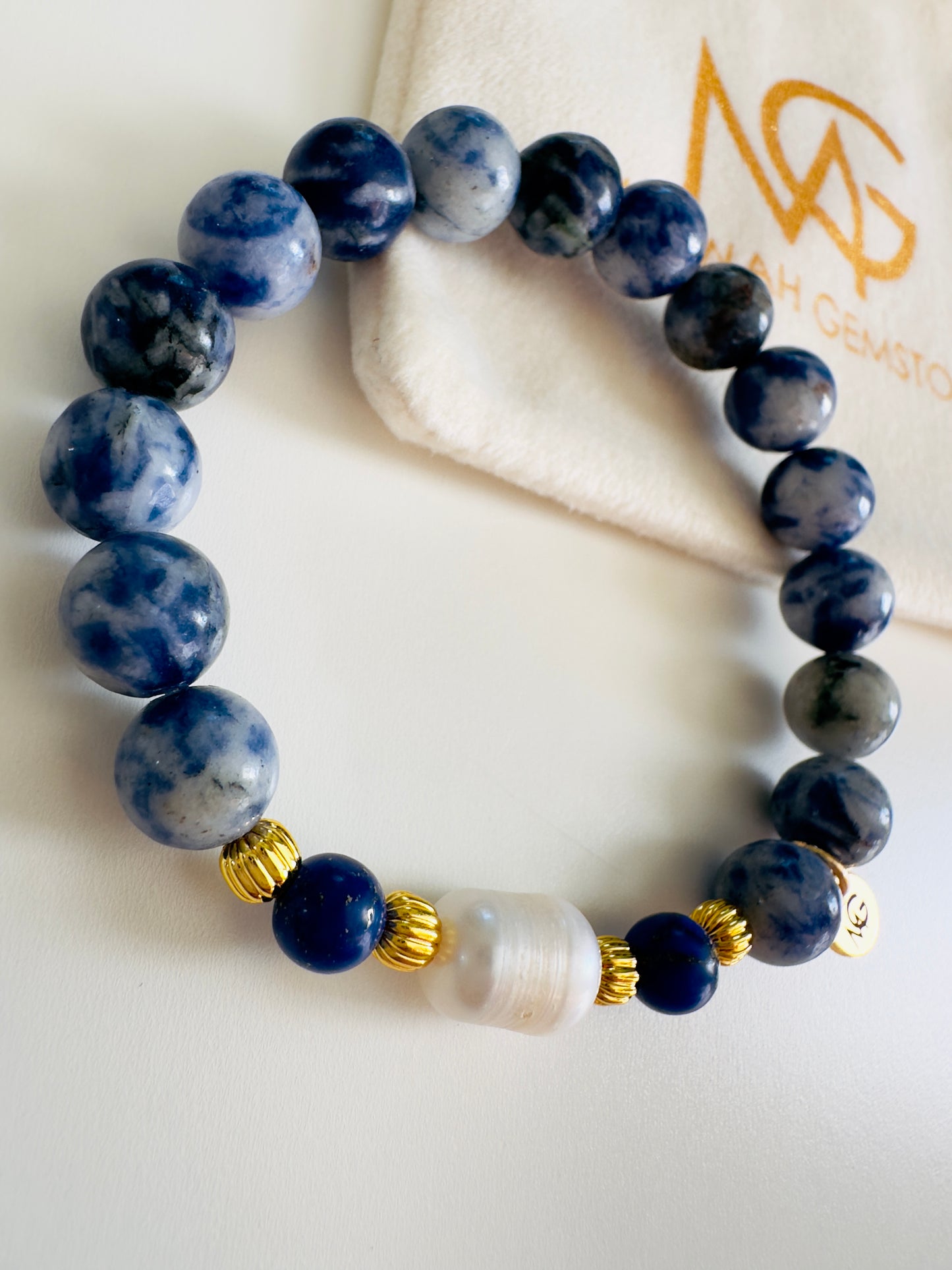 Raw Lapis Lazuli-Natural Freshwater Pearl Bracelet