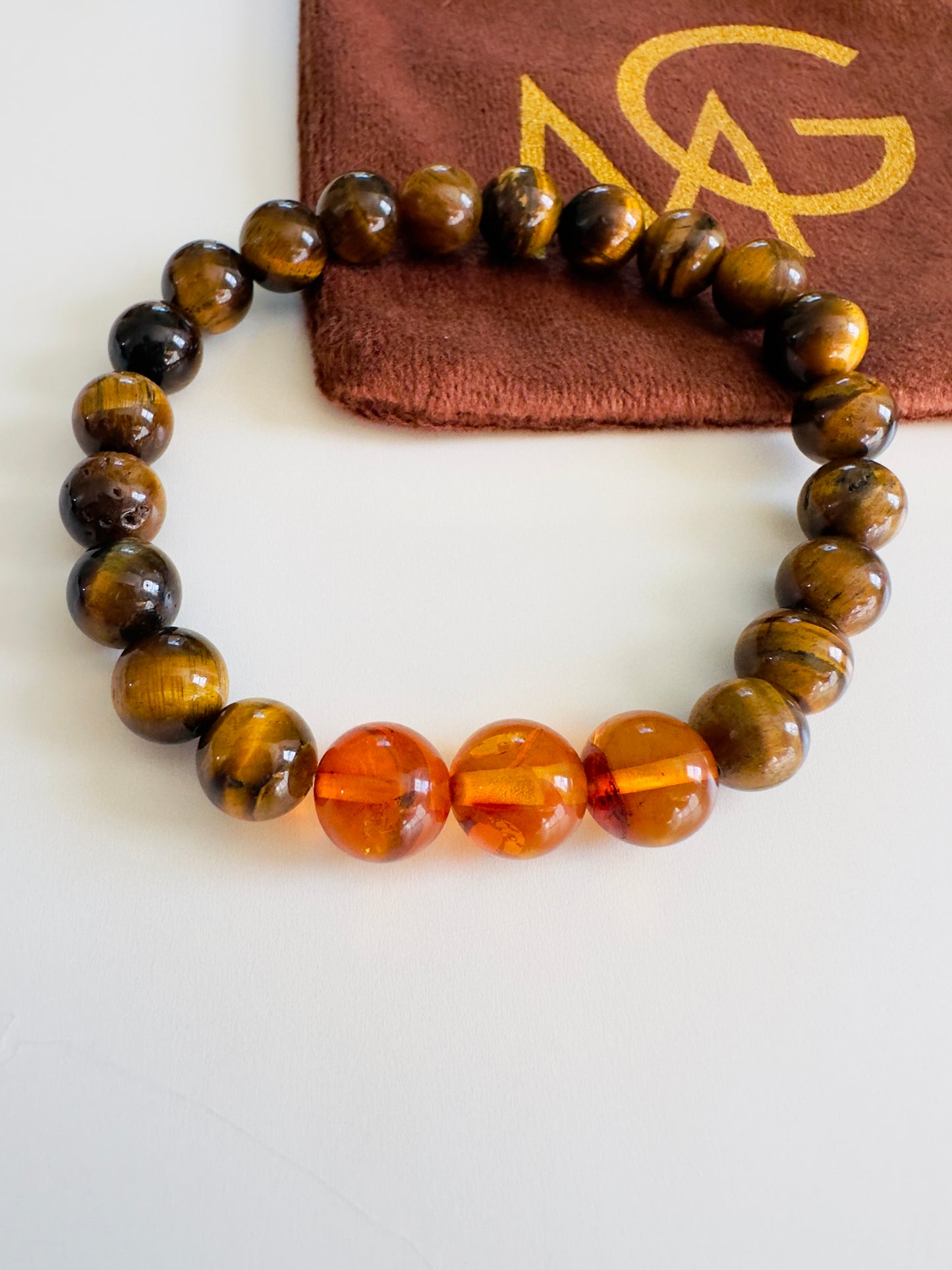 Tiger Eye-Amber Men's Bracelet