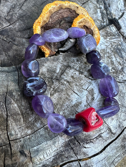 Natural Coral - Amethyst Bracelet