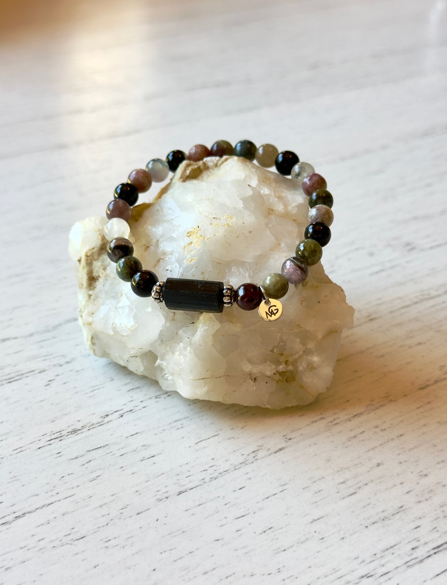 Tourmaline Bracelets size 6mm. with/ without Raw Black Tourmaline