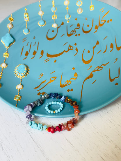 Chipped Chakra Bracelet with Golden Metal Spacers + Turquoise Ring Set