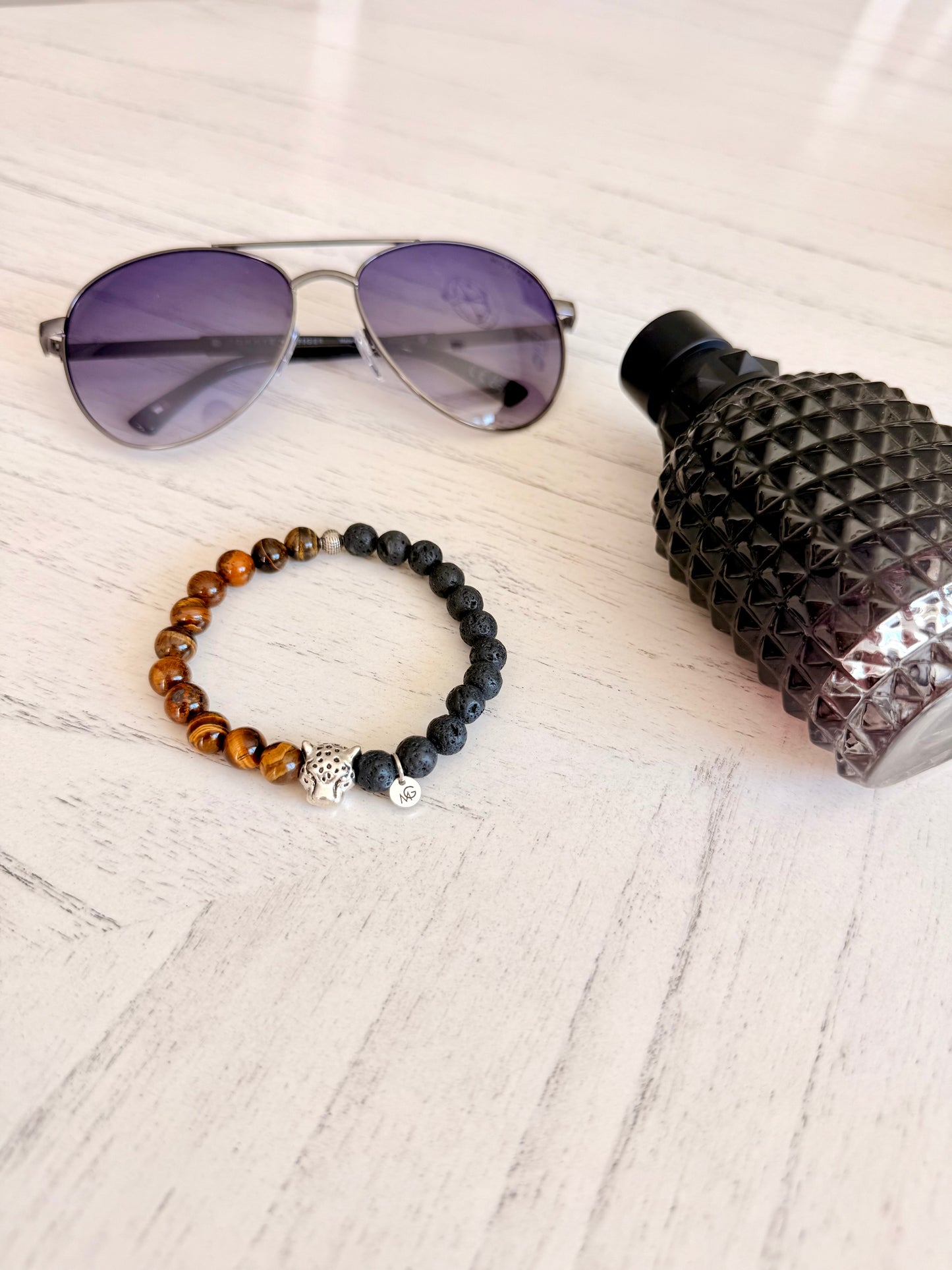Lava Stone - Tiger Eye Men's Bracelet