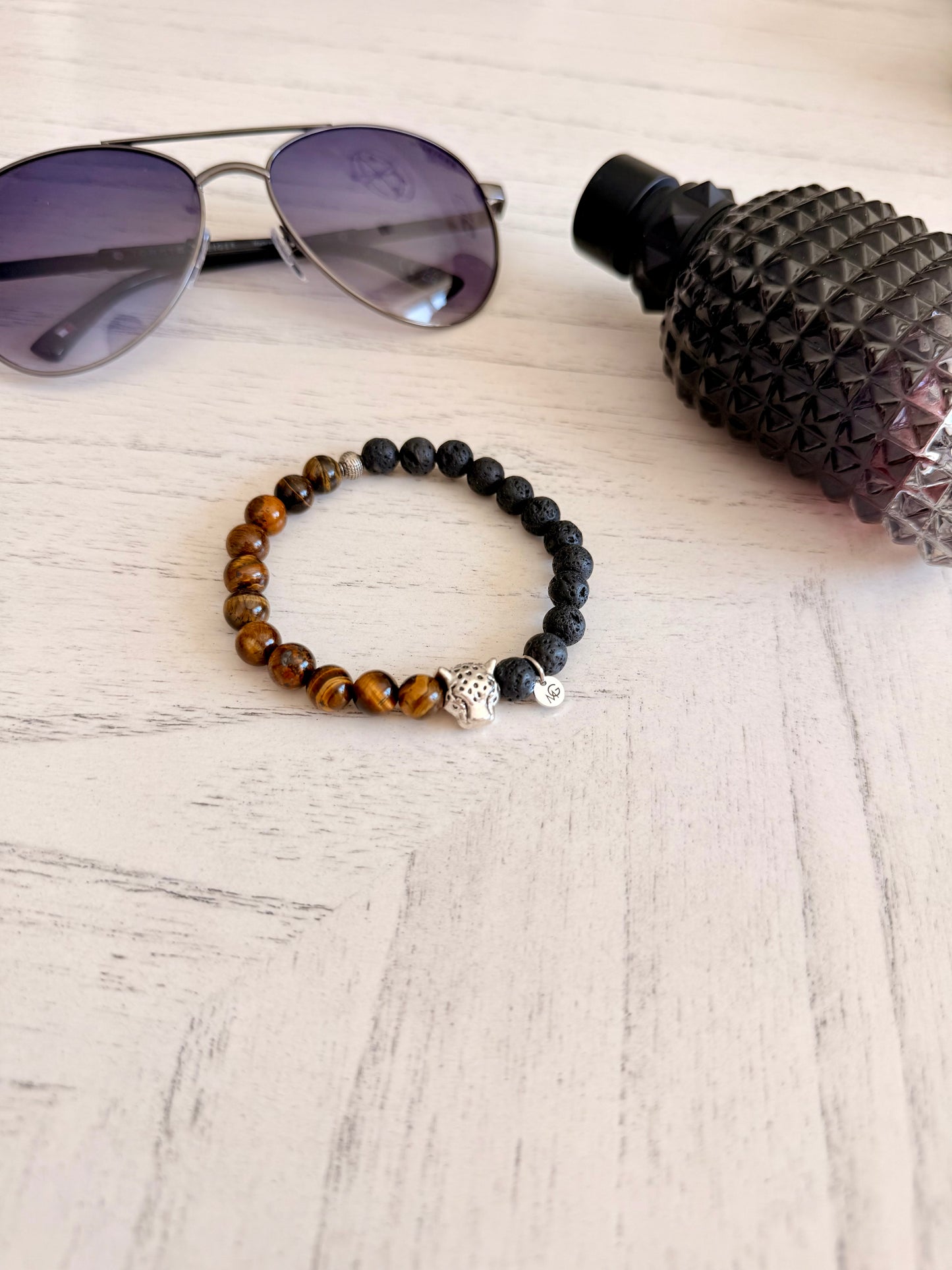 Lava Stone - Tiger Eye Men's Bracelet