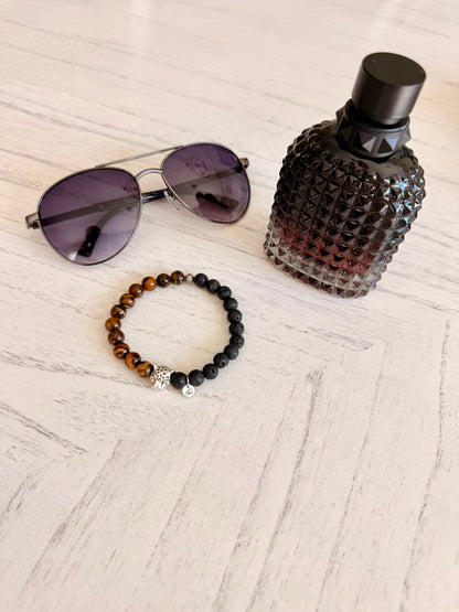 Lava Stone - Tiger Eye Men's Bracelet