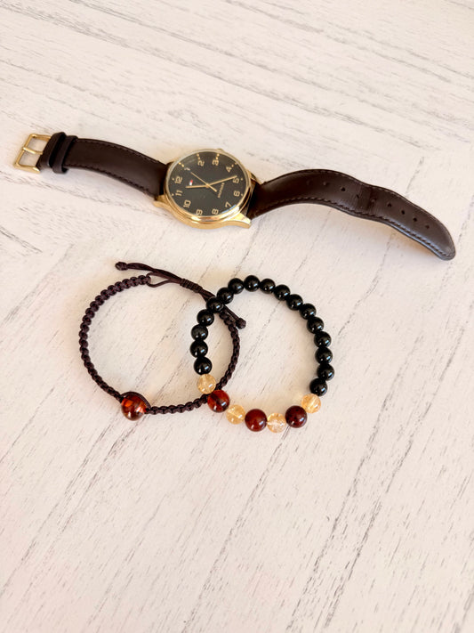 Black Obsidian - Citrine - Amber Bracelets