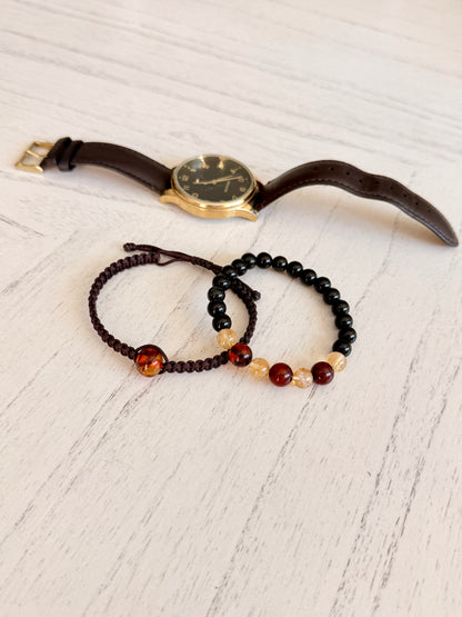 Black Obsidian - Citrine - Amber Bracelets