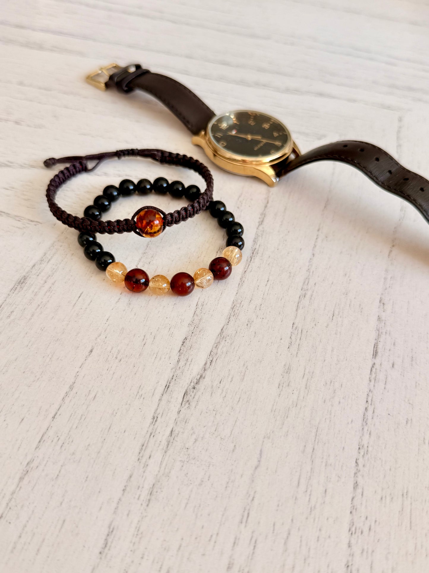 Black Obsidian - Citrine - Amber Bracelets