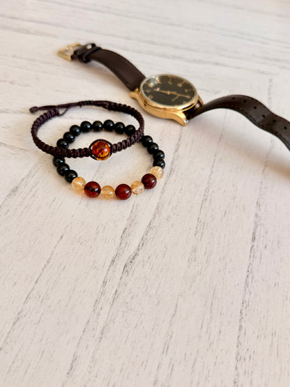 Black Obsidian - Citrine - Amber Bracelets
