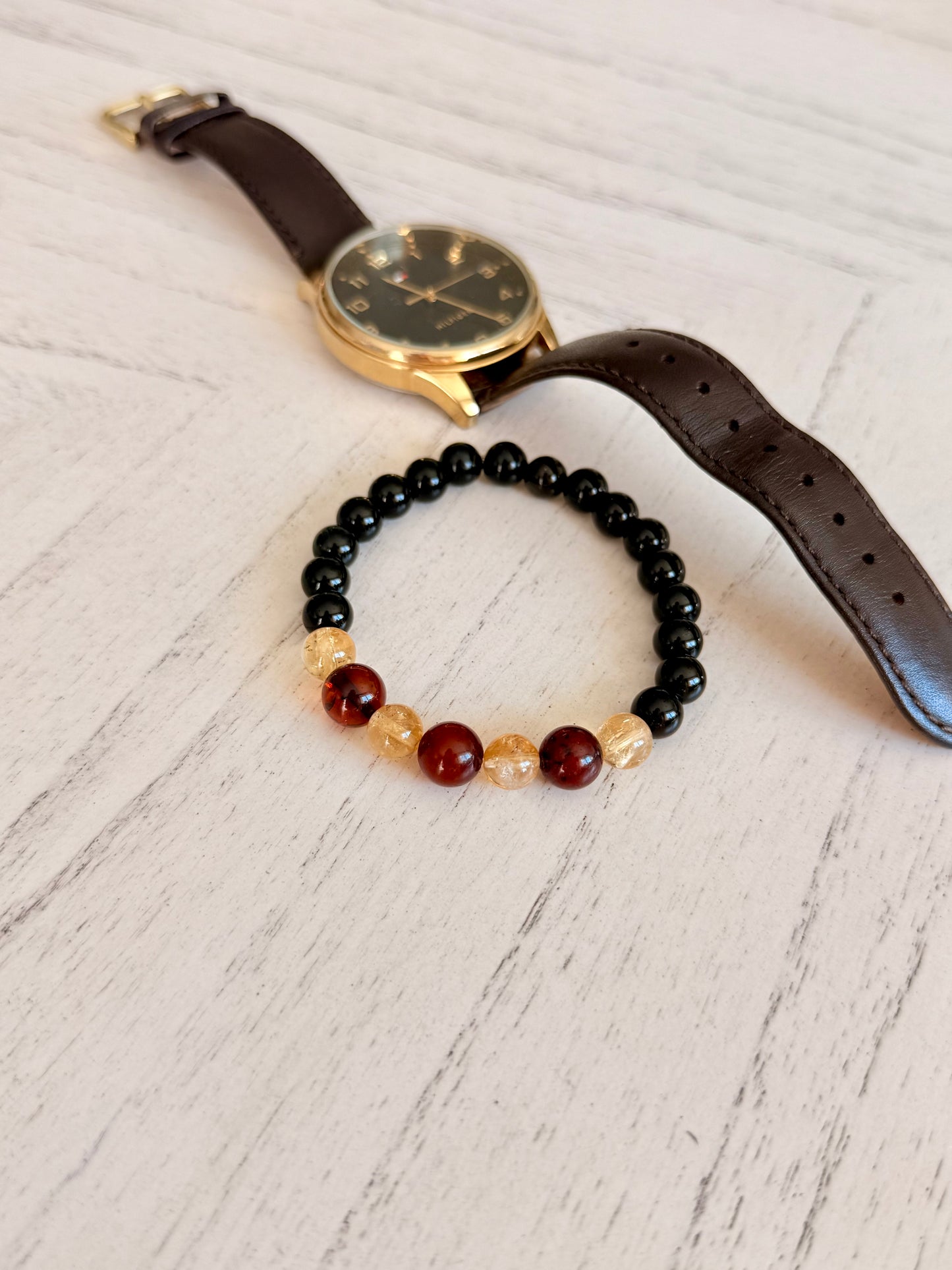 Black Obsidian - Citrine - Amber Bracelets