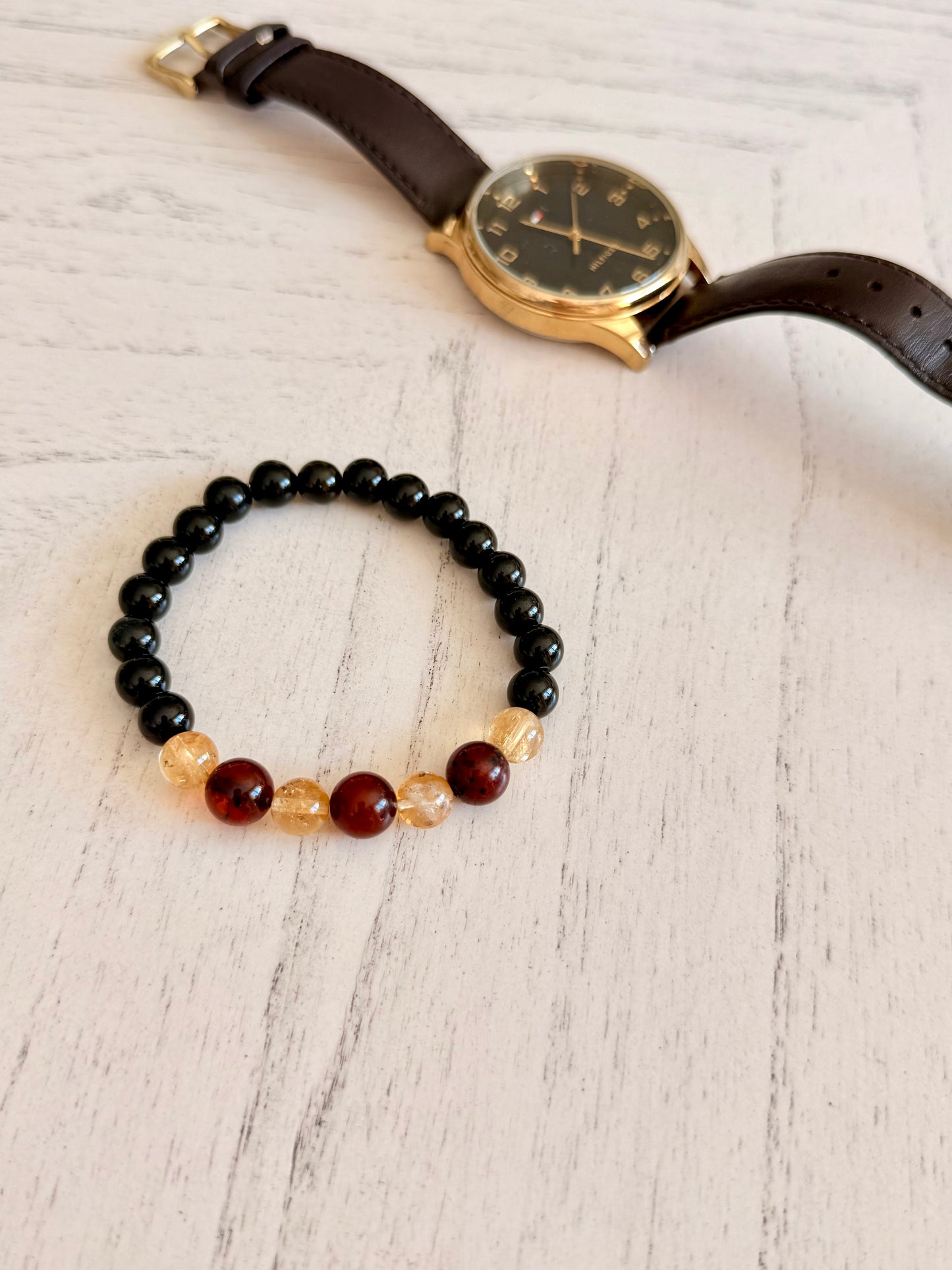 Black Obsidian - Citrine - Amber Bracelets