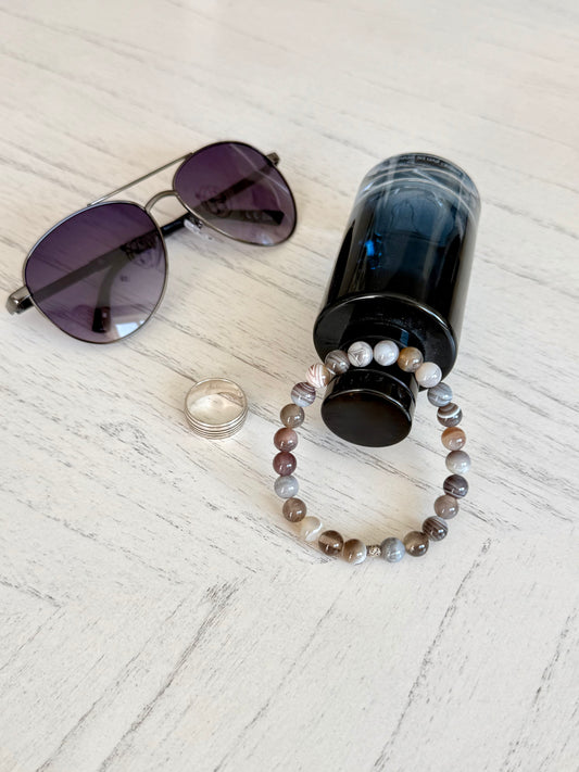 Grey Agate Bracelet with Silver 925 Spacers