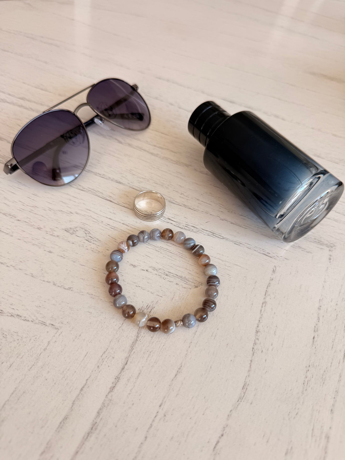 Grey Agate Bracelet with Silver 925 Spacers
