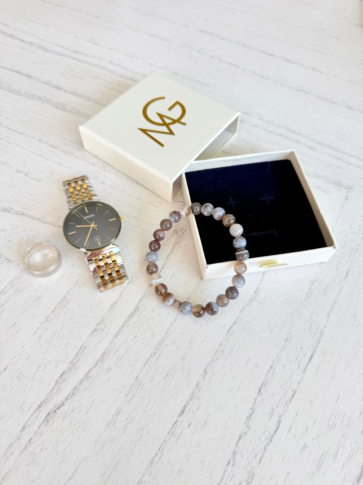 Grey Agate Bracelet with Silver 925 Spacers
