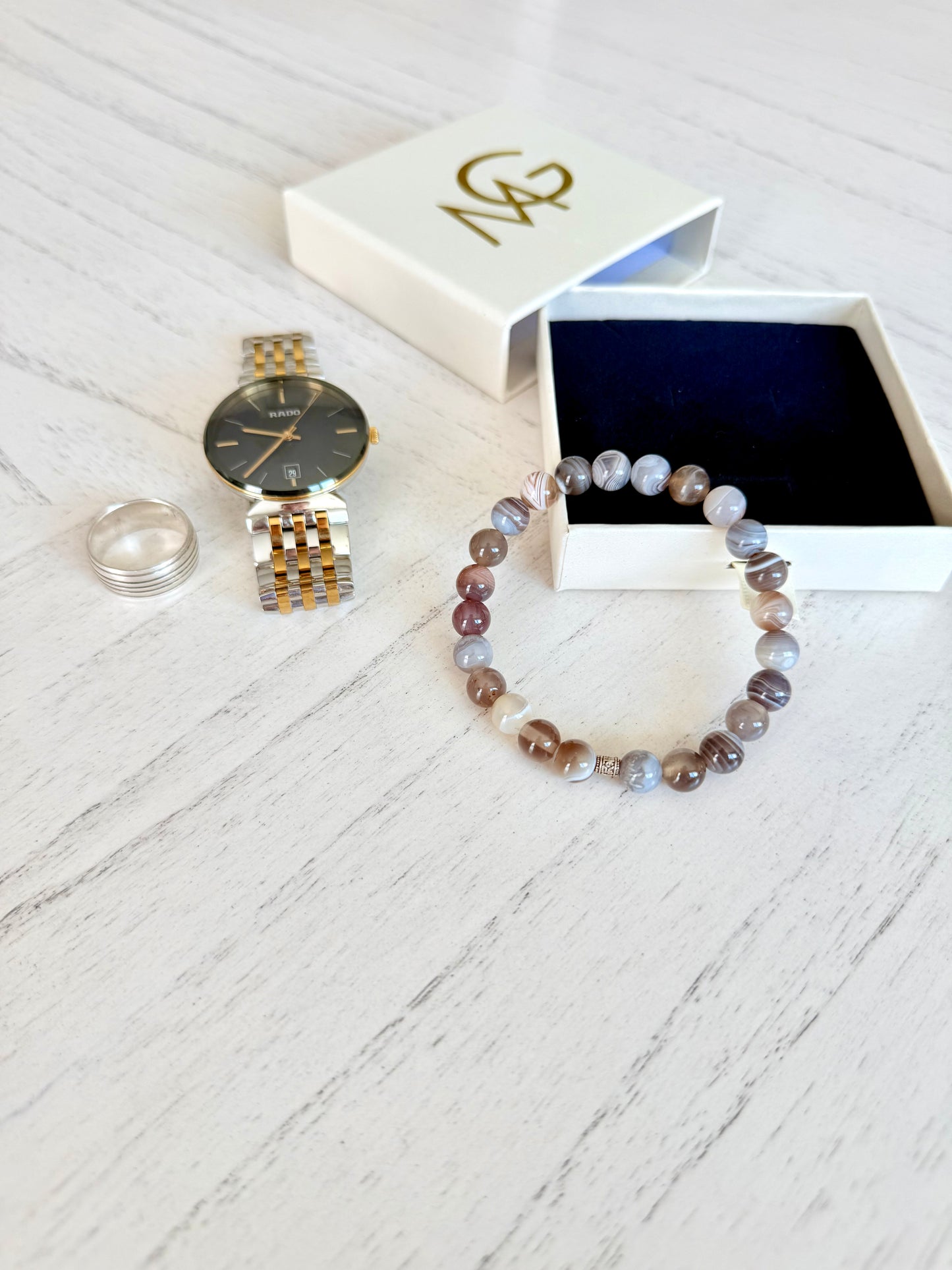 Grey Agate Bracelet with Silver 925 Spacers
