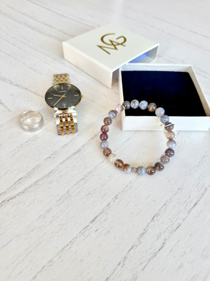 Grey Agate Bracelet with Silver 925 Spacers
