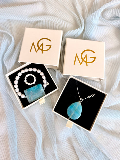Blue Agate - Pearl Set with Silver 925