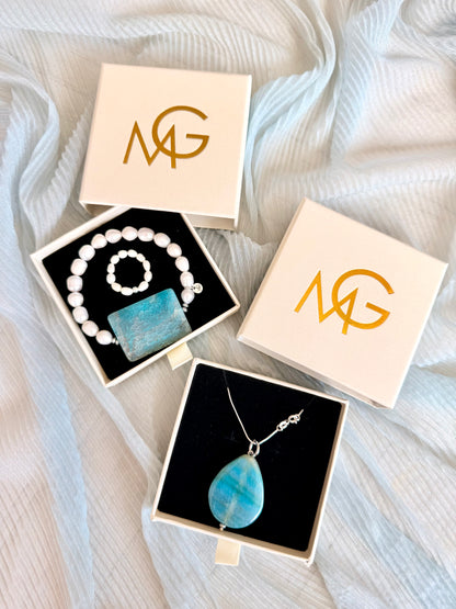 Blue Agate - Pearl Set with Silver 925