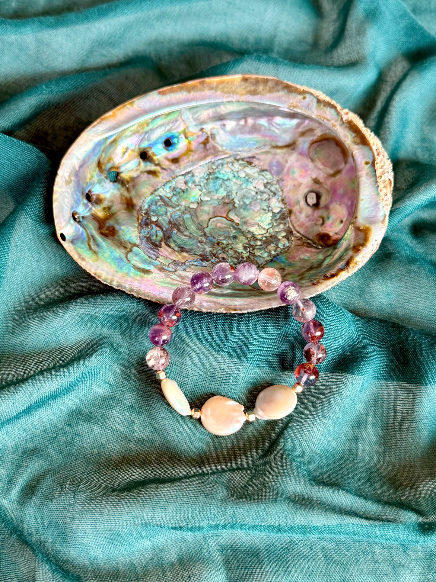 Super Seven - Sea Pearl Bracelet with Hematite Spacer