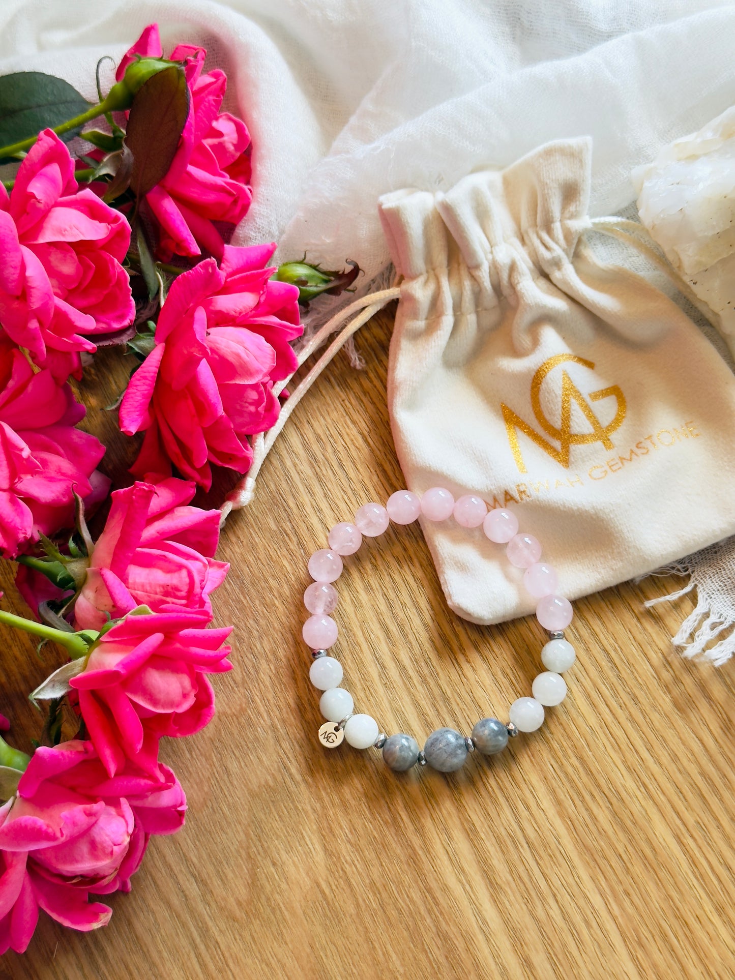 Rose Quartz - Labradorite - Moonstone Bracelet
