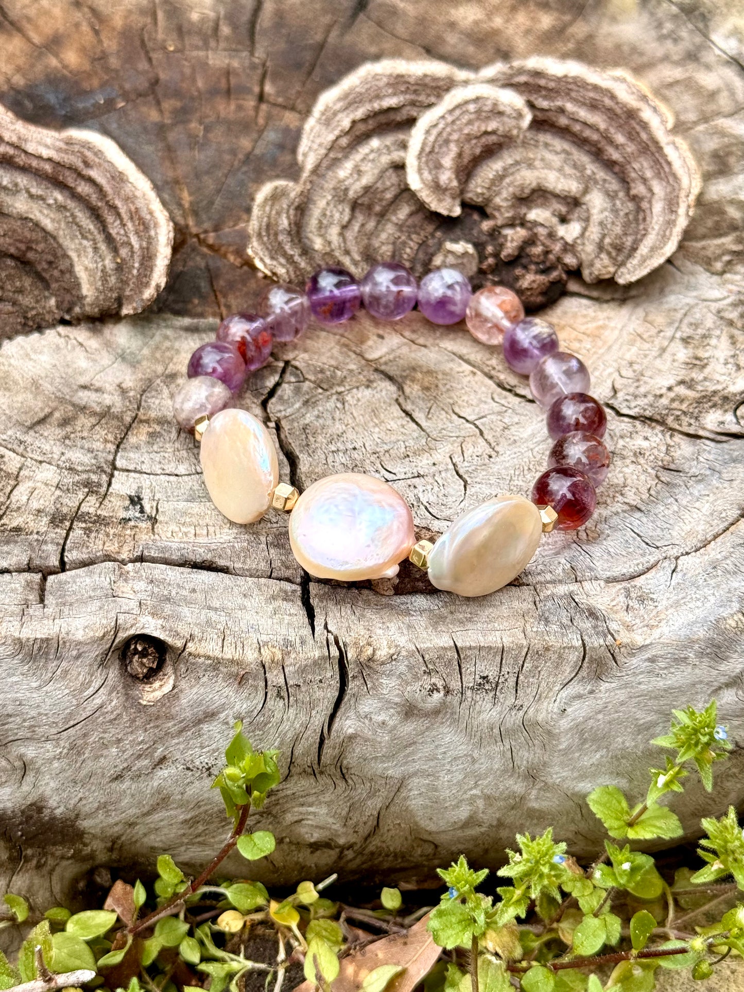 Super Seven - Sea Pearl Bracelet with Hematite Spacer