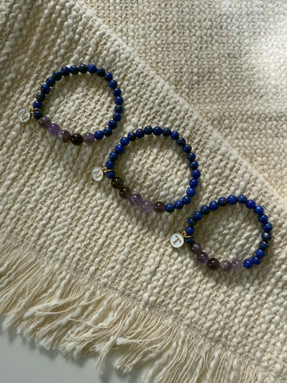 Girls Design Lapis Lazuli-Amethyst Bracelet With Golden Plated Letter Charms