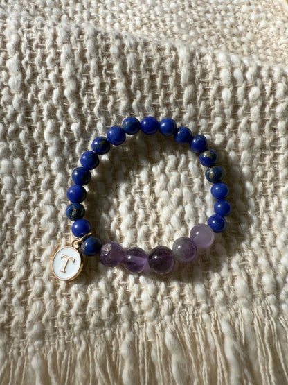 Girls Design Lapis Lazuli-Amethyst Bracelet With Golden Plated Letter Charms
