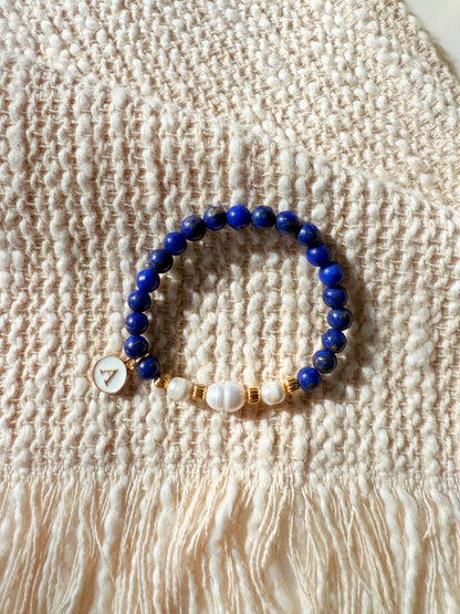 Girls Design Lapis Lazuli-Amethyst Bracelet With Golden Plated Letter Charms
