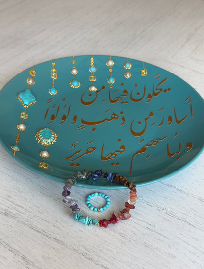 Chipped Chakra Bracelet with Golden Metal Spacers + Turquoise Ring Set