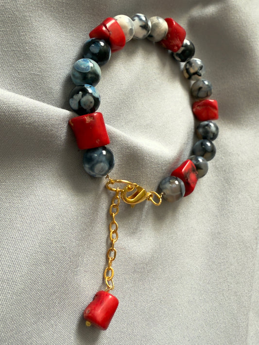Tree Agate-Red Coral With Coral Charm