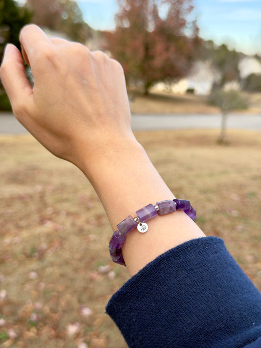 Rectangular Amethyst Unisex Bracelet for Youth