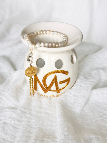33-Bead Golden 21-K Natural Pearls Misbaha