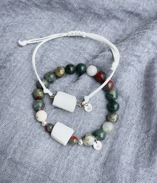 Bloodstone-Moonstone + Adjustable Moonstone Bracelet Set