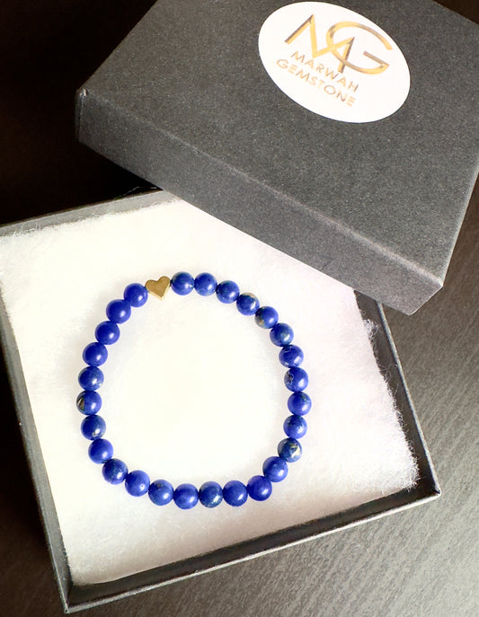 Lapis Lazuli Bracelet with a Golden Metal Heart
