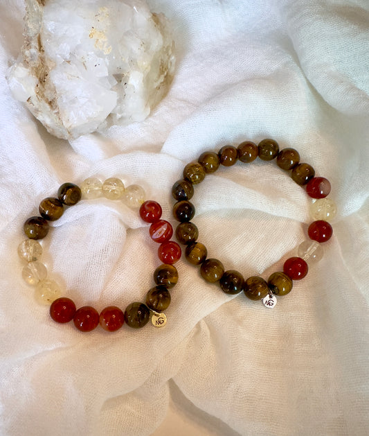 Red Agate-Citrine-Tiger Eye Twins Bracelet Set