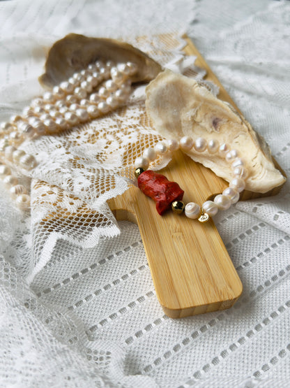 Natural Coral - Pearl Bracelet