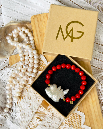 Natural Coral - Unique Natural Pearl Bracelet