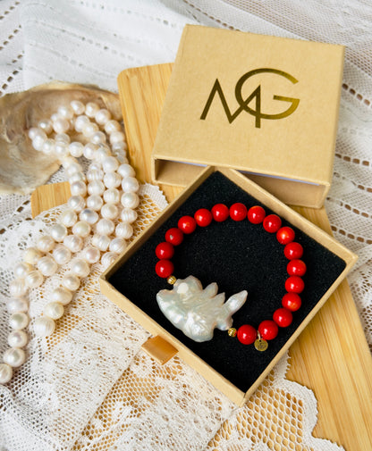 Natural Coral - Unique Natural Pearl Bracelet