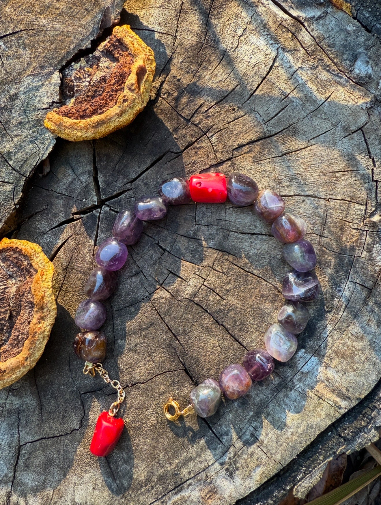 Amethyst - Natural Coral Bracelet With Coral Charm