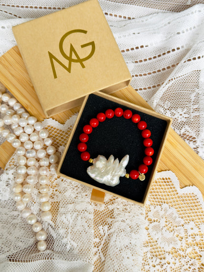 Natural Coral - Unique Natural Pearl Bracelet