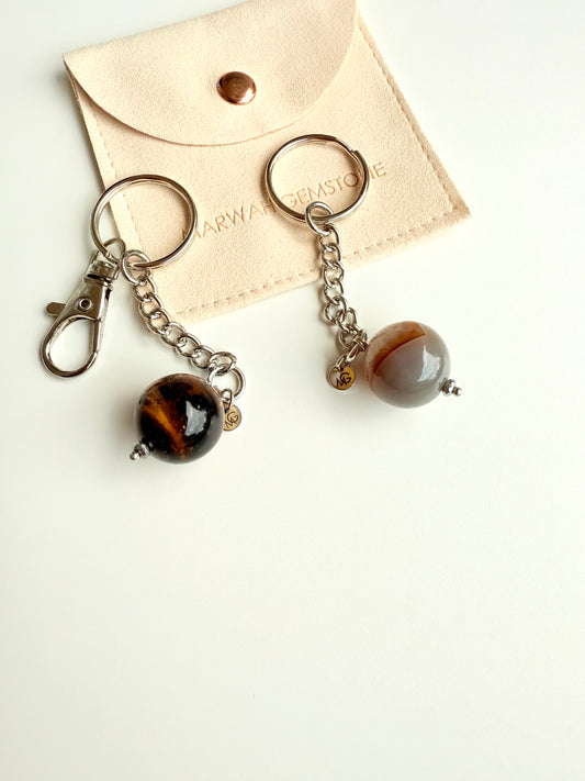 Grey Agate - Tiger Eye Keychains