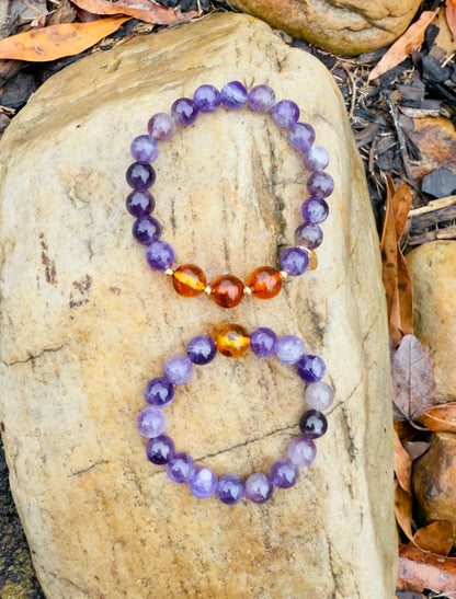 Amethyst-Amber Mum & Daughter Bracelet Set