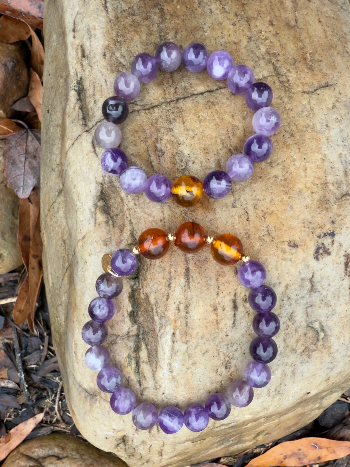 Amethyst-Amber Mum & Daughter Bracelet Set