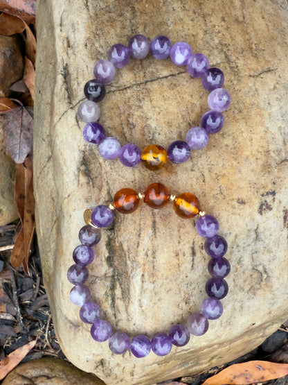 Amethyst-Amber Mum & Daughter Bracelet Set
