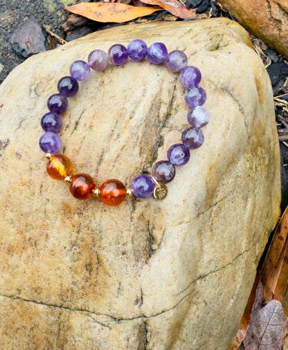 Amethyst-Amber Mum & Daughter Bracelet Set