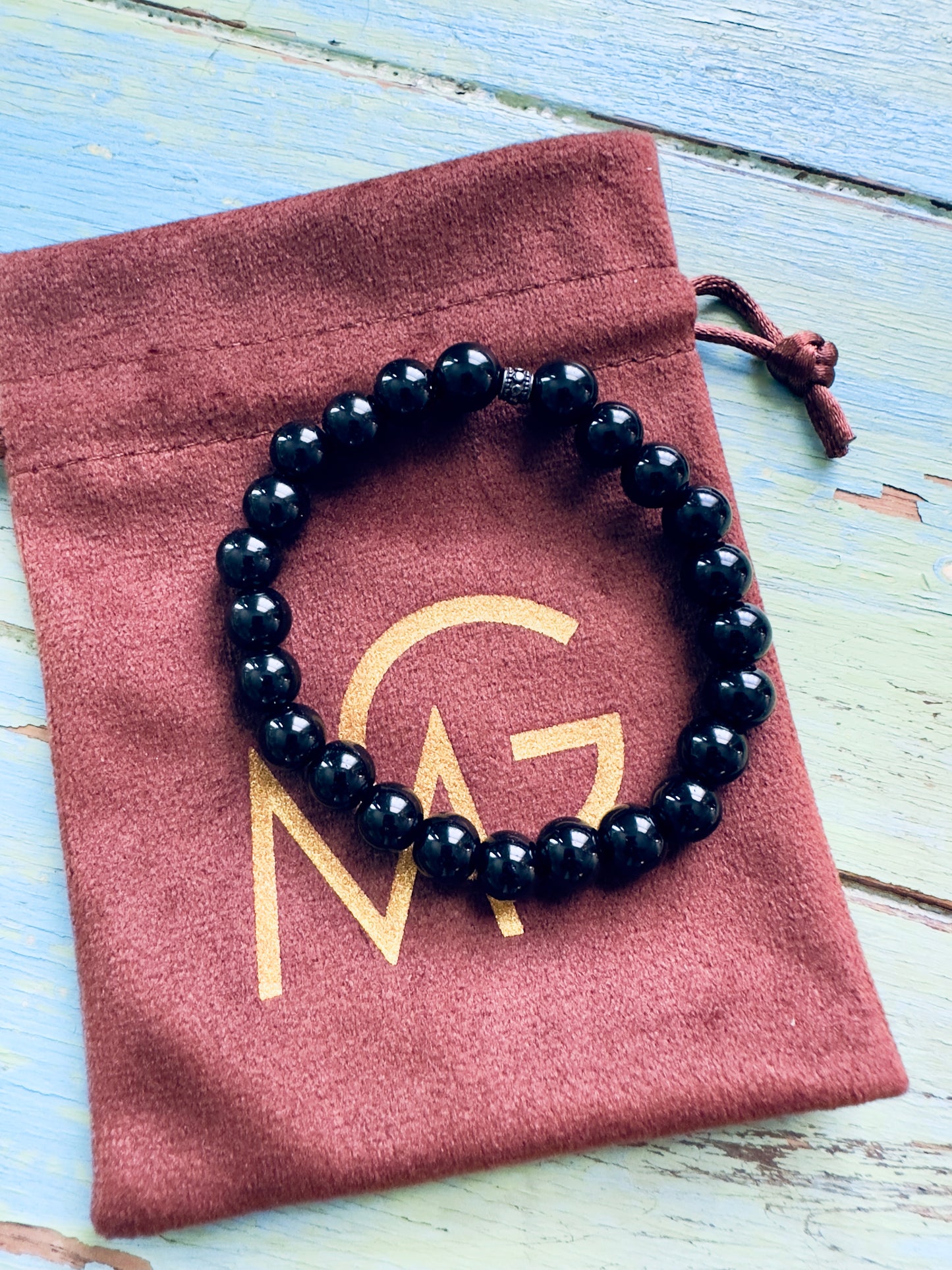 Black Agate-Raw Orange Quartz with 21-K golden spacers {Man+Woman Set}