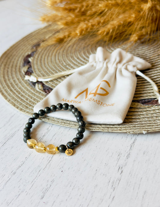 Pyrite - Citrine Bracelet + Ring Set