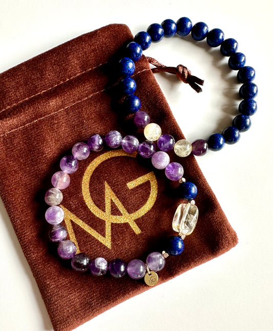 Amethyst-Lapis Lazuli-Citrine Man+Woman Bracelet Set