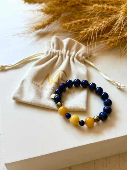 Lapis Lazuli - Yellow Amber Bracelet