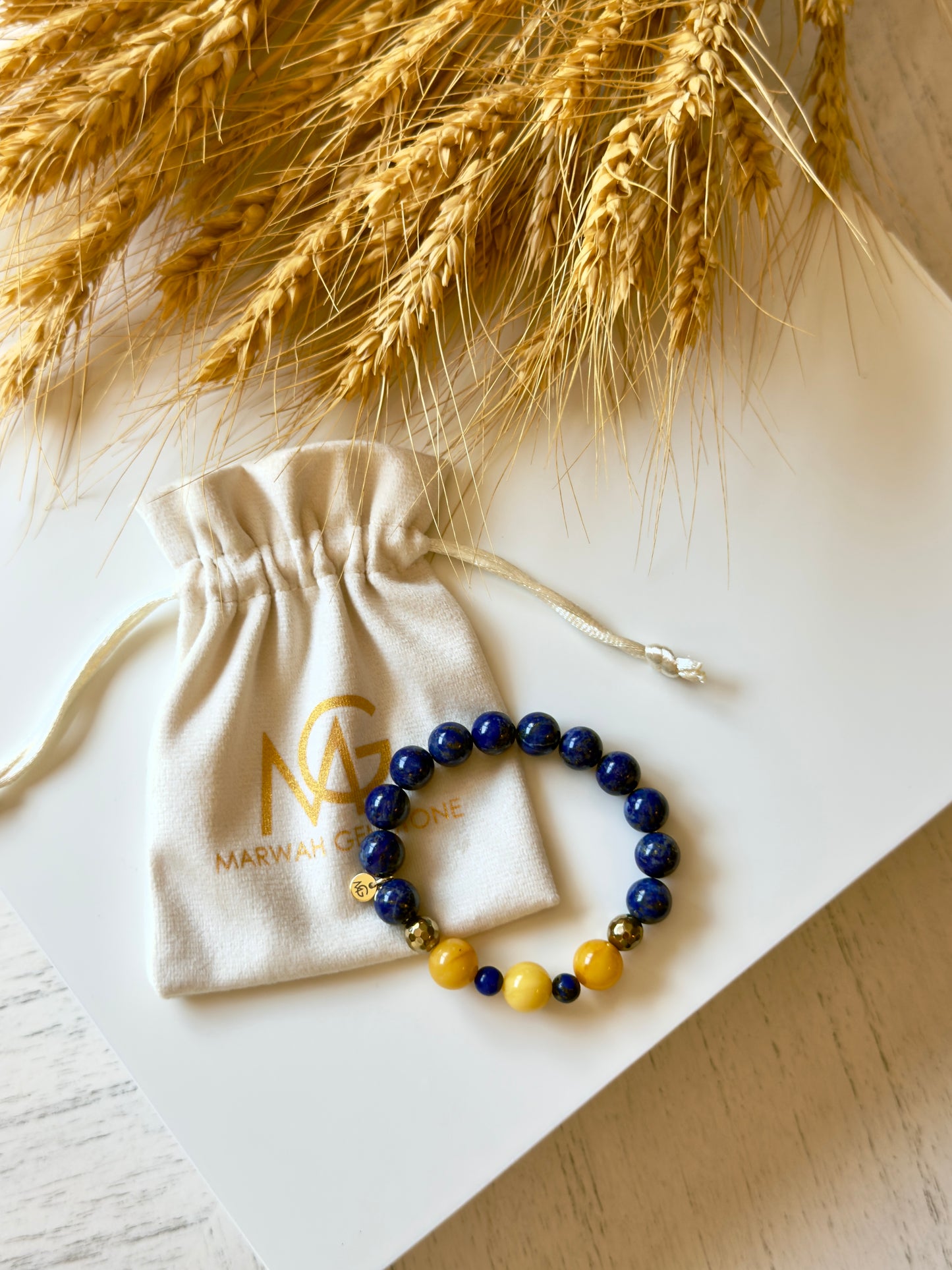 Lapis Lazuli - Yellow Amber Bracelet