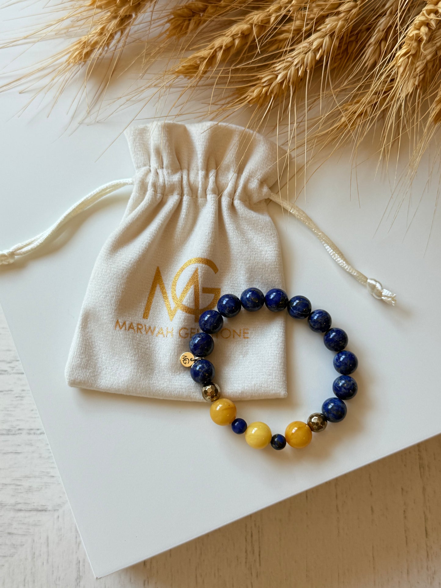 Lapis Lazuli - Yellow Amber Bracelet